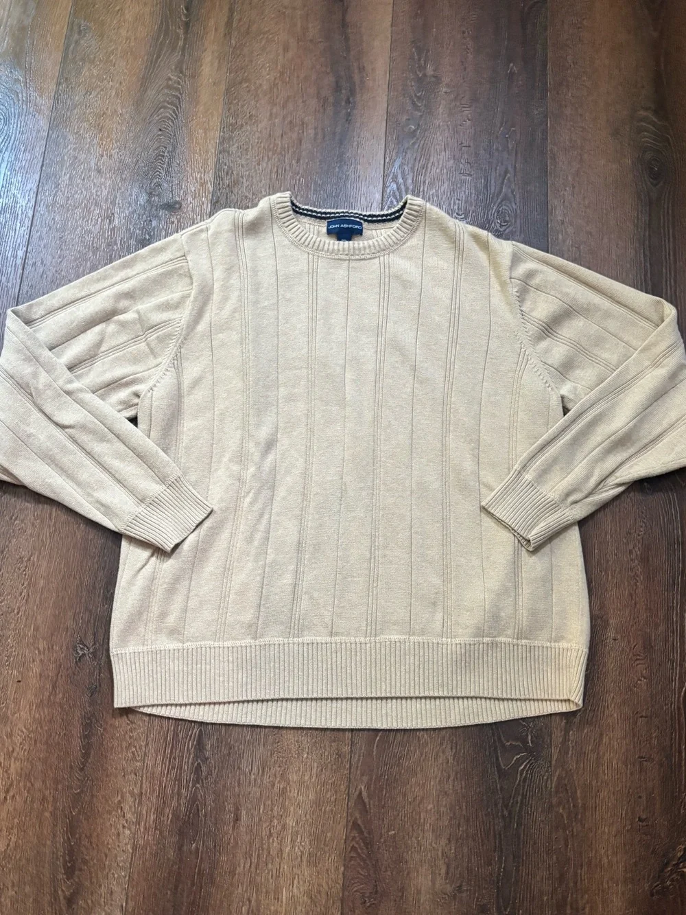 John Ashford Men's Beige Crewneck Ribbed Sweater Size Large